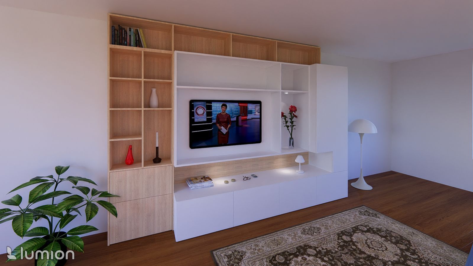 Wandkast met diverse vakken en soorten materiaal